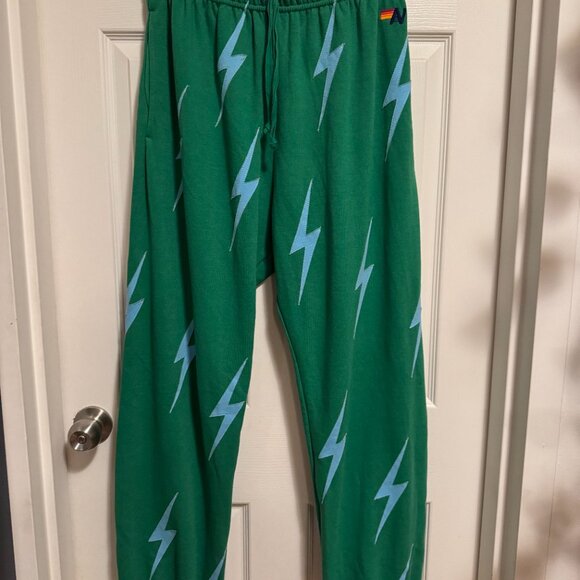 Aviator Nation Bolt stitch repeat sweatpants kelly green/blue Men's (unisex) NWT - Picture 4 of 5